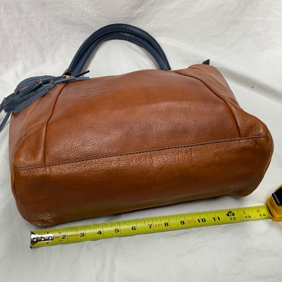 Velez Tan, Blue, and Cream Leather Tote or Shoulder Bag - Picture 4 of 12